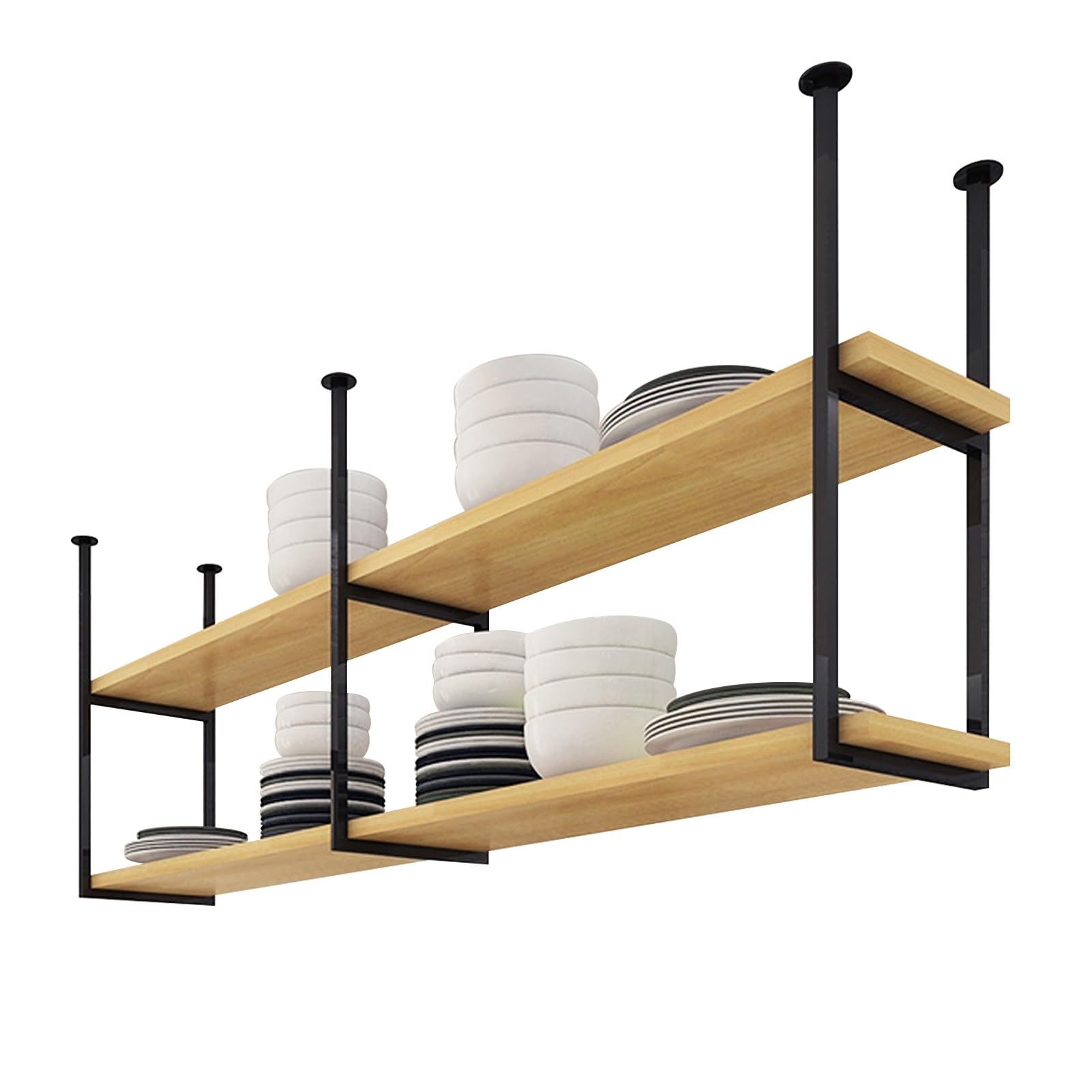 Étagère suspendue plafond 2 niveaux 140x30x80cm en métal pour cuisine