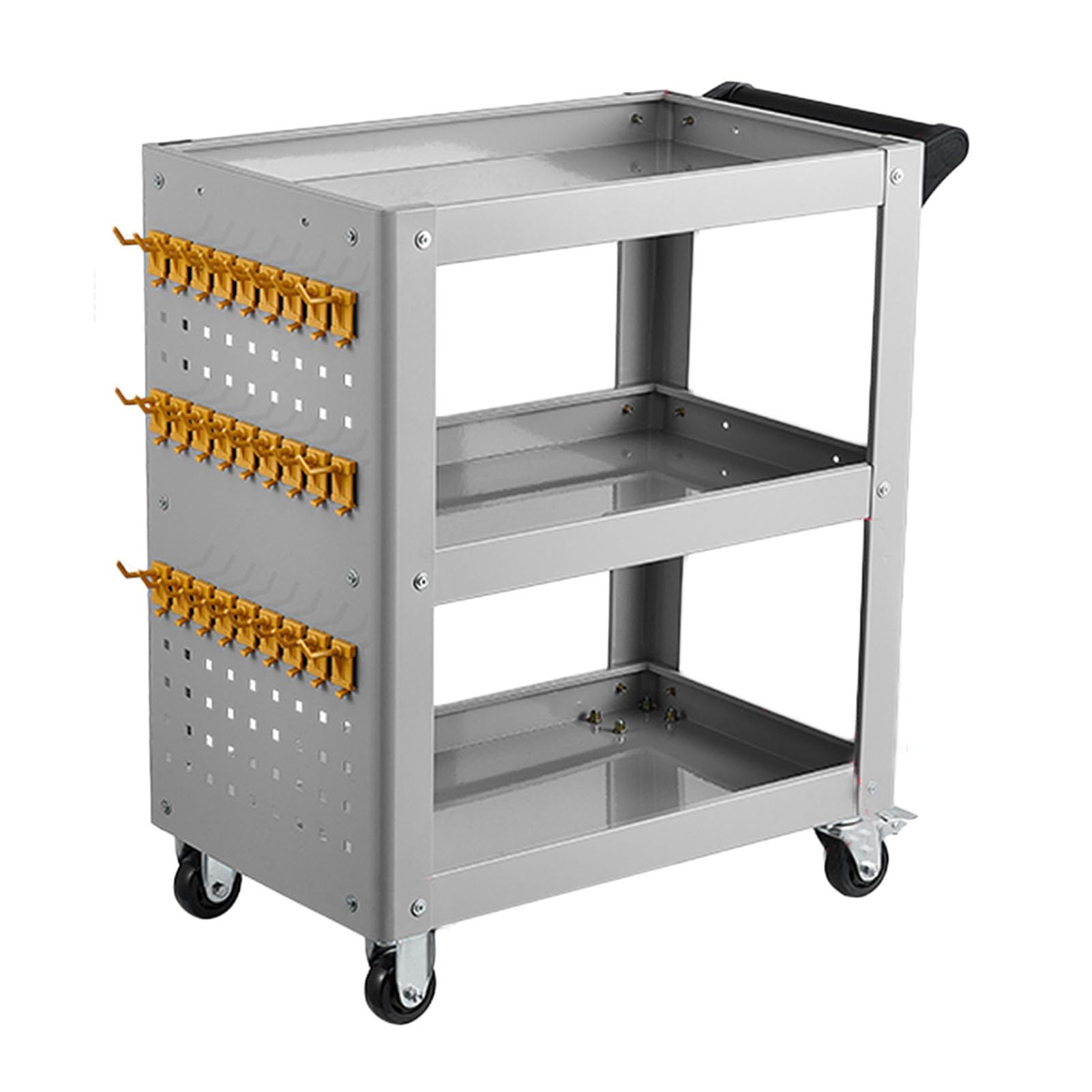 Carrello portautensili, Carrello portautensili a 3 Ripiani con Gancio, Carrello portautensili Commerciale, Portata 880 libbre con Serratura per Garage, casa, Hotel, ripar,Silver-Style 2