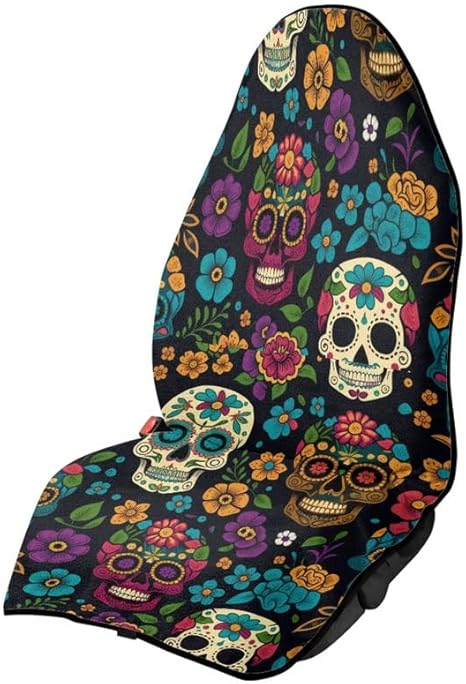 Retro Skull Floral Print Car Seat Protector Accessories Halloween Sugar Skeleton Stain Resistant Car Seat Coverfrom Sweat Food Dirt After Gym Car Seat Towel