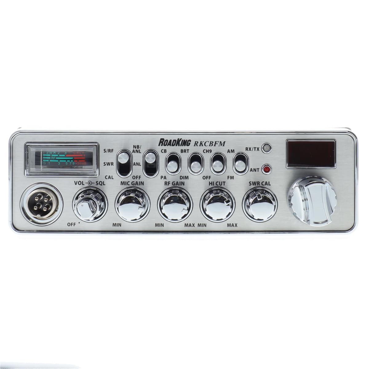 RoadKing RKCBFM Radio Am/FM CB Dual Mode pour Camionneurs Full 40 Canaux Pro Canal d'urgence CB avec Microphone à Annulation de Bruit, Grand Affichage, Couleur argentée