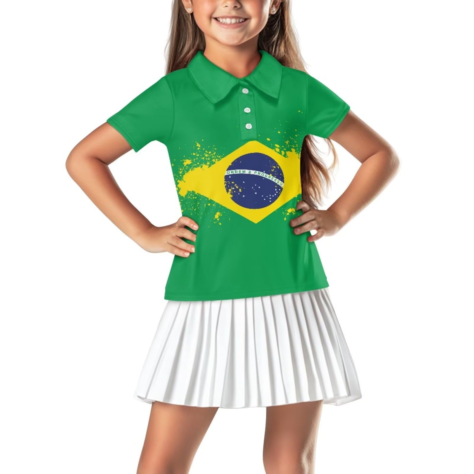 Girls Short Sleeve Golf Shirt 3 Button Up Lapel Collar Tennis Shirts Quick Dry Uniform Athletic Tank Tops for 5-14Y