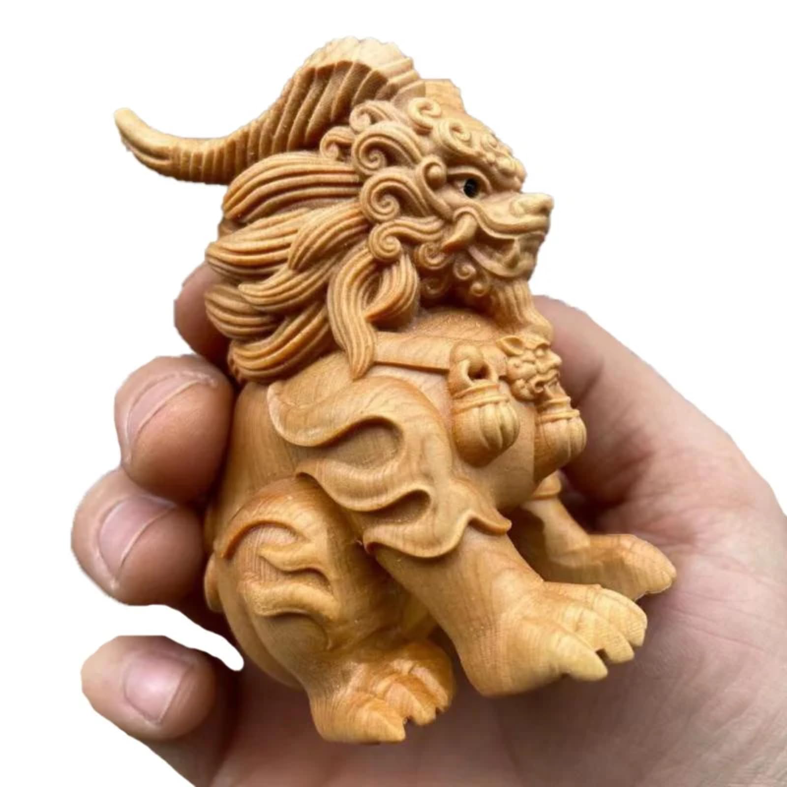 Aottsd Mythical Beast Figurine Wood Carved Good Luck Home Auspicious Decor 14Cm
