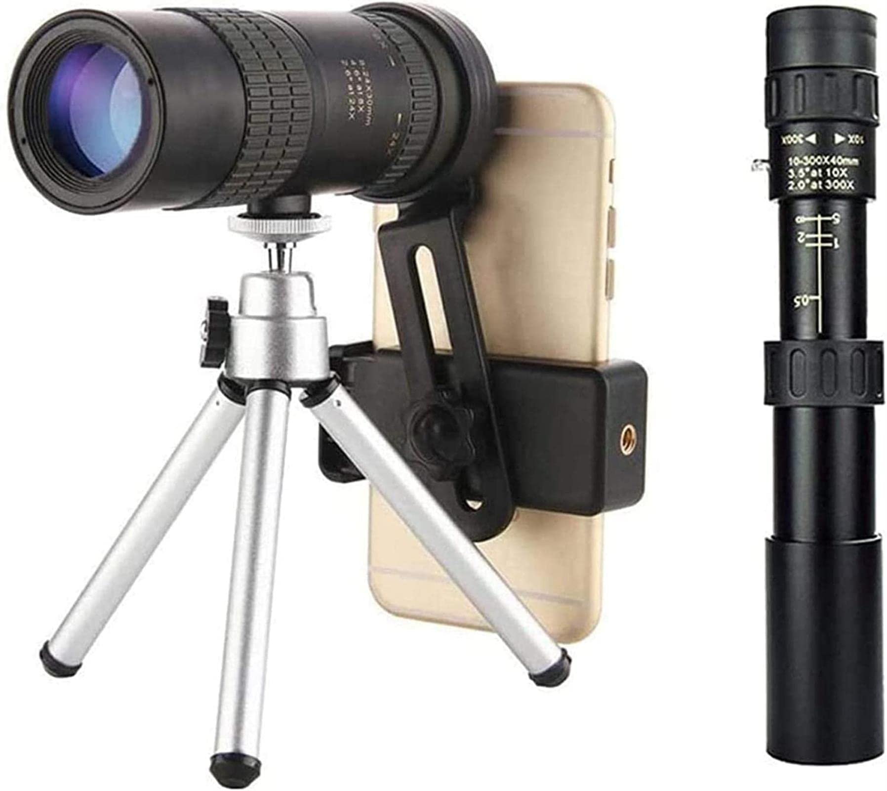 AGAATI Telescopio monoculare Zoom 10-300X40 Il telescopio monoculare per binocolo Supporta Lo Smartphone con la Luce
