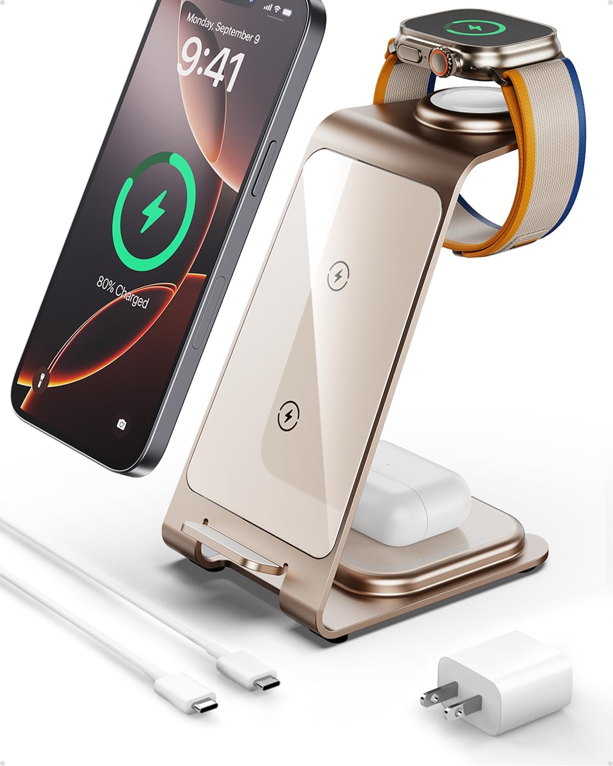 Intoval 3-in-1 Wireless Charging Station for iPhone, Apple Watch, AirPods