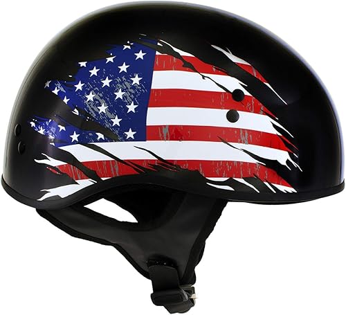 Miniatura 4 de Hot Leathers HLD1051 - Casco para motocicleta con diseño de bandera de Estados Unidos (estrella y rayas), color negro brillante, para hombres y