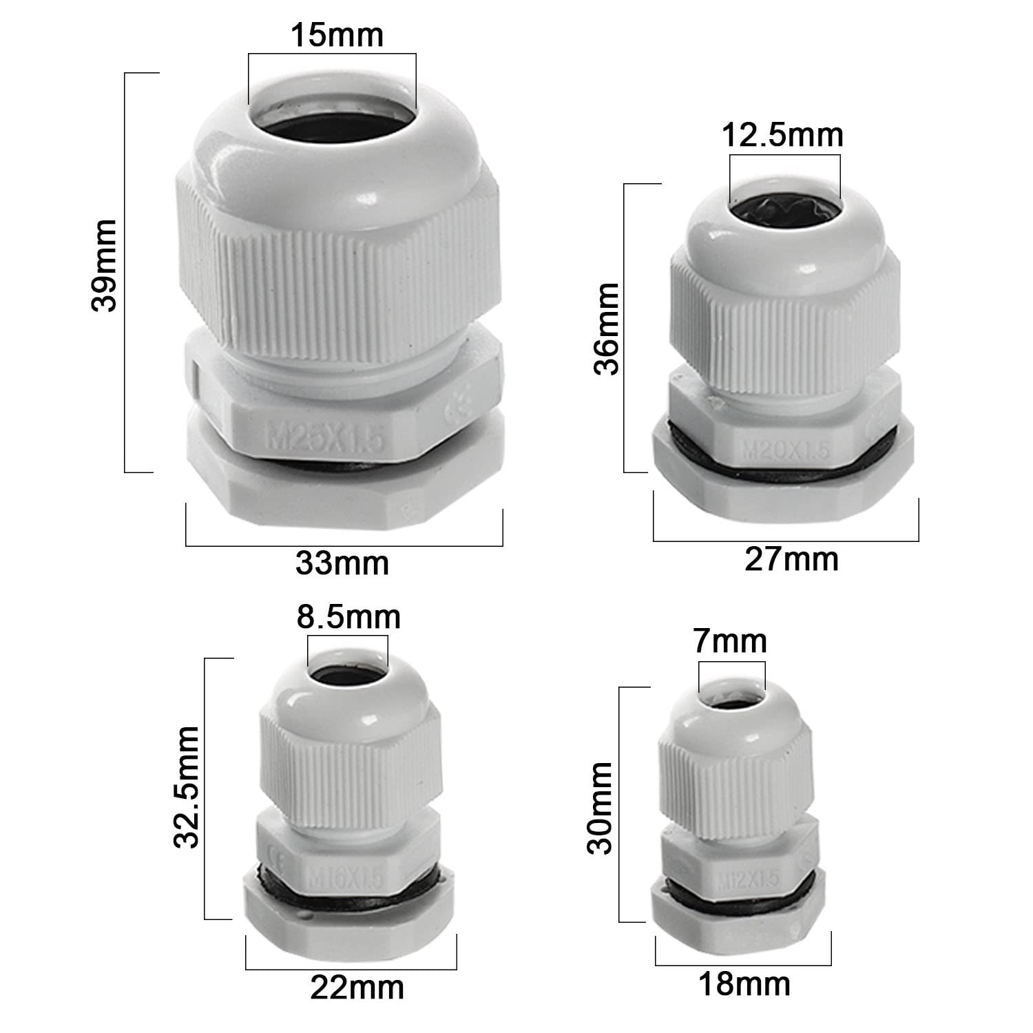 Kit 40 Pièces Presse-Étoupes Étanches PUWOWYE - Nylon - IP68 - M12 M16 M20 M25 - Pour Câbles Électriques