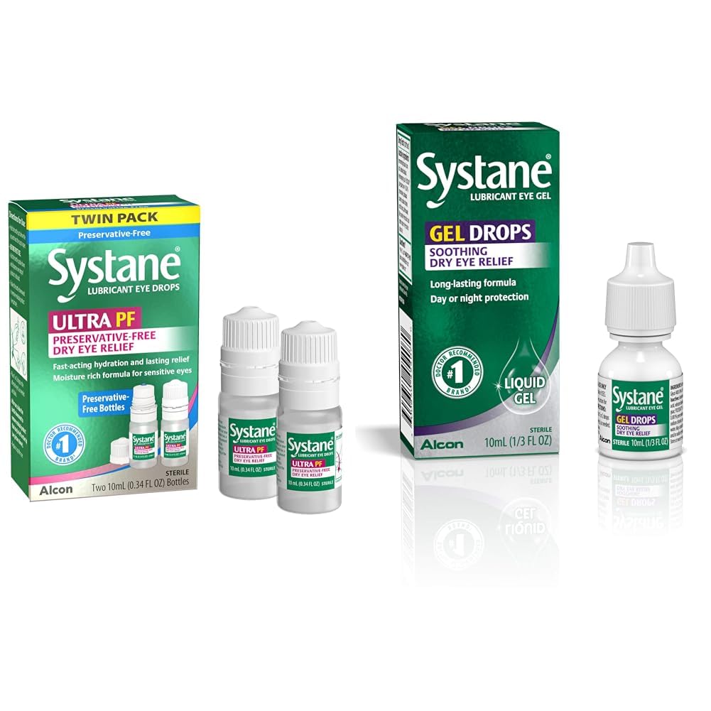 Systane Ultra Multi-Dose Preservative-Free Eye Drops Twin Pack (2x10ml) & Lubricant Eye Gel Drops, 10-mL (Packaging May Vary)