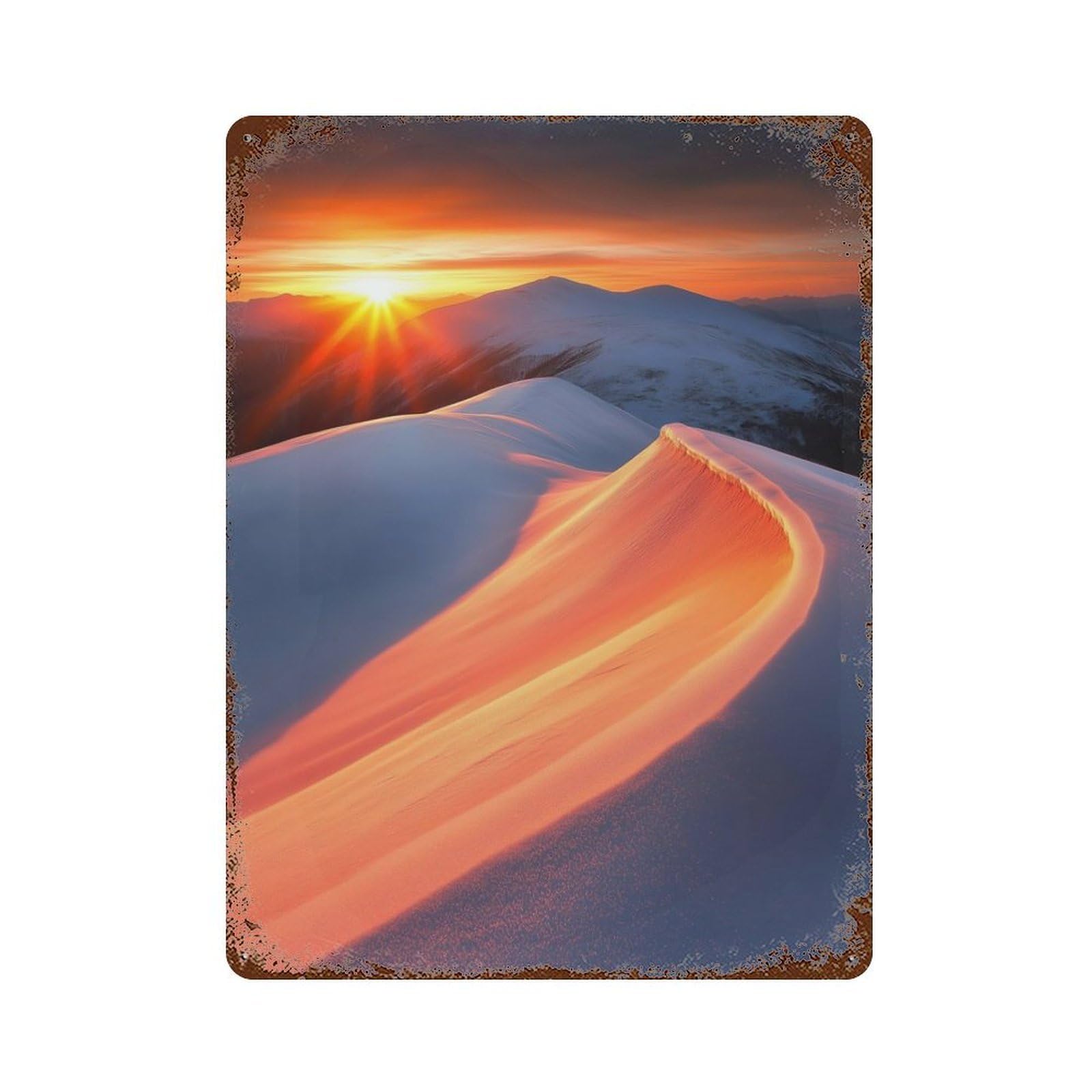 Sunrise Over Snowy Mountains Vintage Rust Metal Sign 15.7"x11.8", Farmhouse Wall Decor for Garage, Pub Or Kitchen
