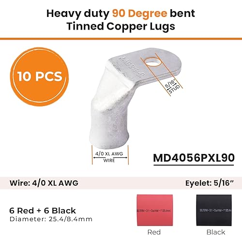 Miniatura 252 de SELTERM - Terminal en anillo de grado marino UL 2/0 AWG 3/8 pulgadas (25 uds) para batería, terminal tubular de cable eléctrico, conector calibre
