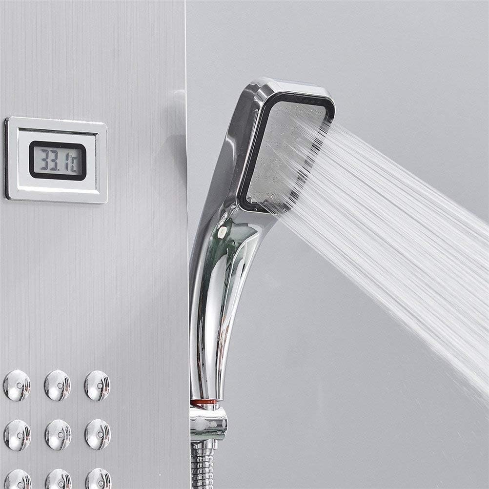 Wall-Mounted Shower Faucet Thermostatic Shower Panel Tower Stainless Steel Shower Column Digital Temperature Display Jets Body Massage Shower System,A