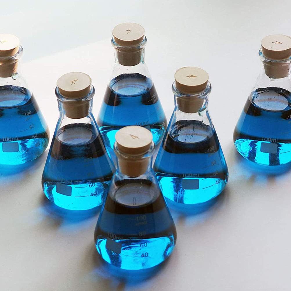 transparente Reagenzglasbehälter Reagenzgläser, 3-teiliges Glaskolben-Set, Chemiekolben aus Glas mit Holzdeckel, wissenschaftliches Glasgeschirr for Labor, wissenschaftliche konische Flasche