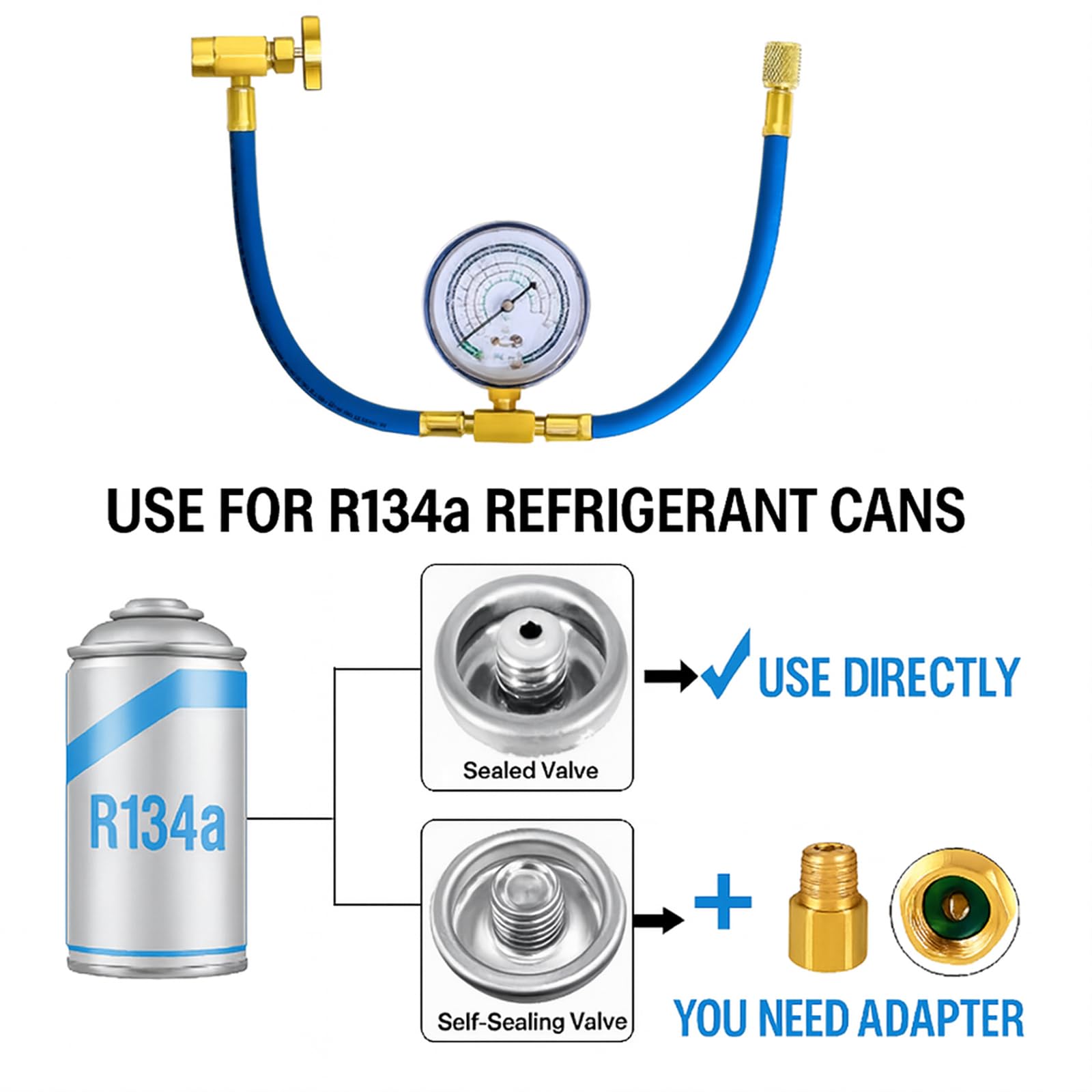BDZMC R134A Car AC Refrigerant Charge Hose Kit With Low Pressure Gauge, 100PSI, 1/2'' Can Tap & Quick Coupler - View #3