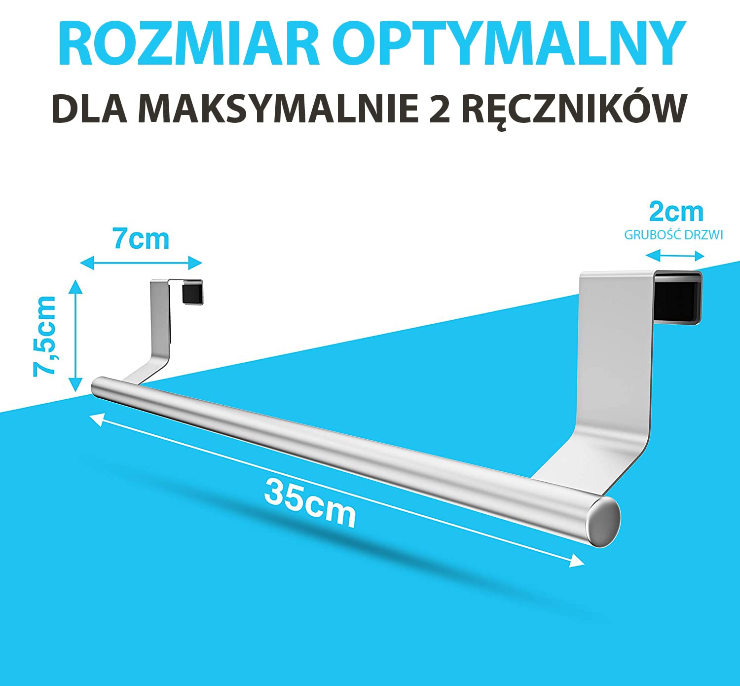 Uchwyt na ręczniki bez wiercenia - 35 cm Długość stali nierdzewnej Ręcznik Rails Drzwi wiszące z 2 darmowe haki i ochronne podkładki - idealny do kuchni i łazienki
