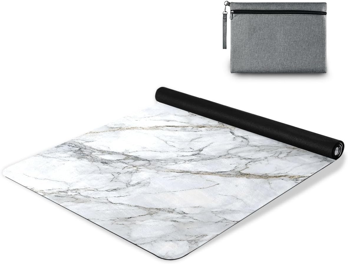 ALAZA White Marble with Hints of Black Pattern Yoga Mat Non Slip Fitness Exercise Mat, Workout Mat for Yoga, Pilates and Floor Exercises