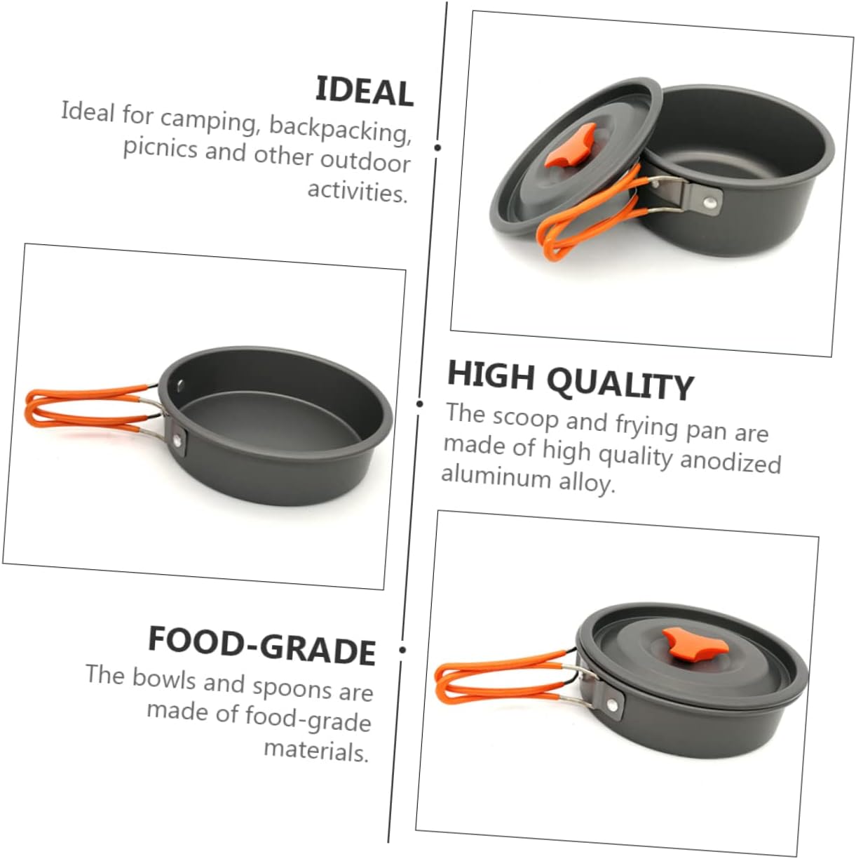 Mikikit Portable Picnic Cooking Outdoor Cookware Kit for Hiking and Camping Non Stick Insulated Handles for