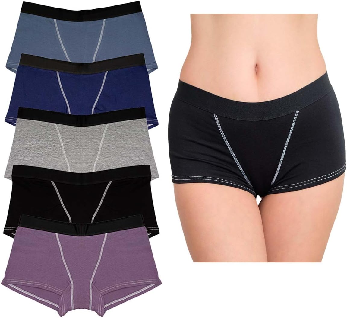 Women Boxers Basic Cotton Boyshort Solid Color Panties Underwear Ladies Breathable Comfortable Briefs Pack 5
