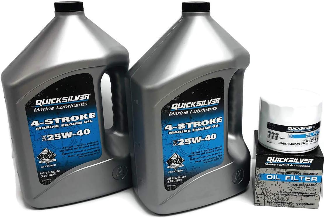 MERCRUISER V8 Quicksilver Oil Change Kit 25W40 8 Qts 2 Gal w Oil Filter 866340Q03