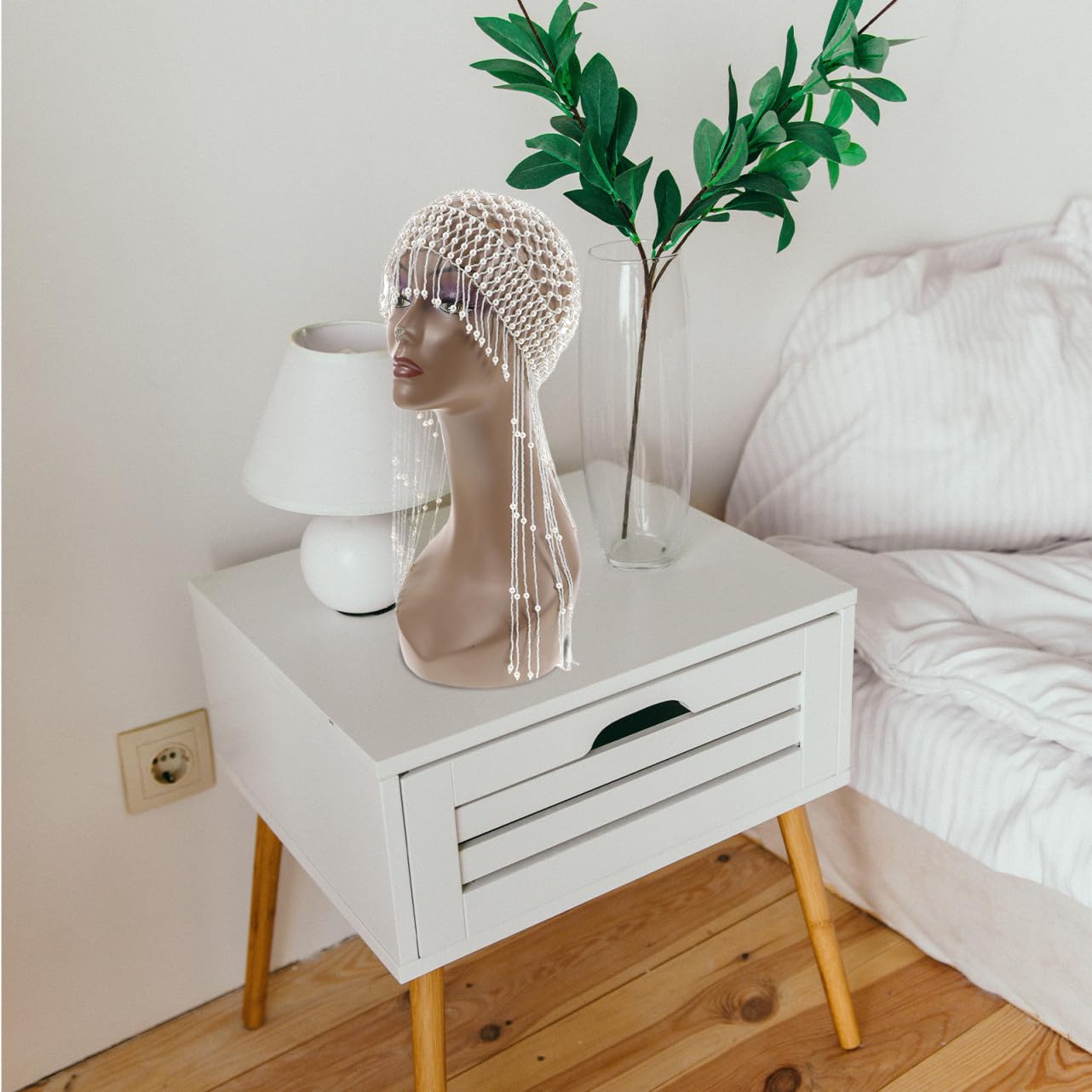Beaupretty Weißer Perlenquastenhut aus Kunststoff für Hochzeit und Fest | Brautkopfschmuck, Kombiniert mit Kleid und Make Up, Klassischer Stil für Damen
