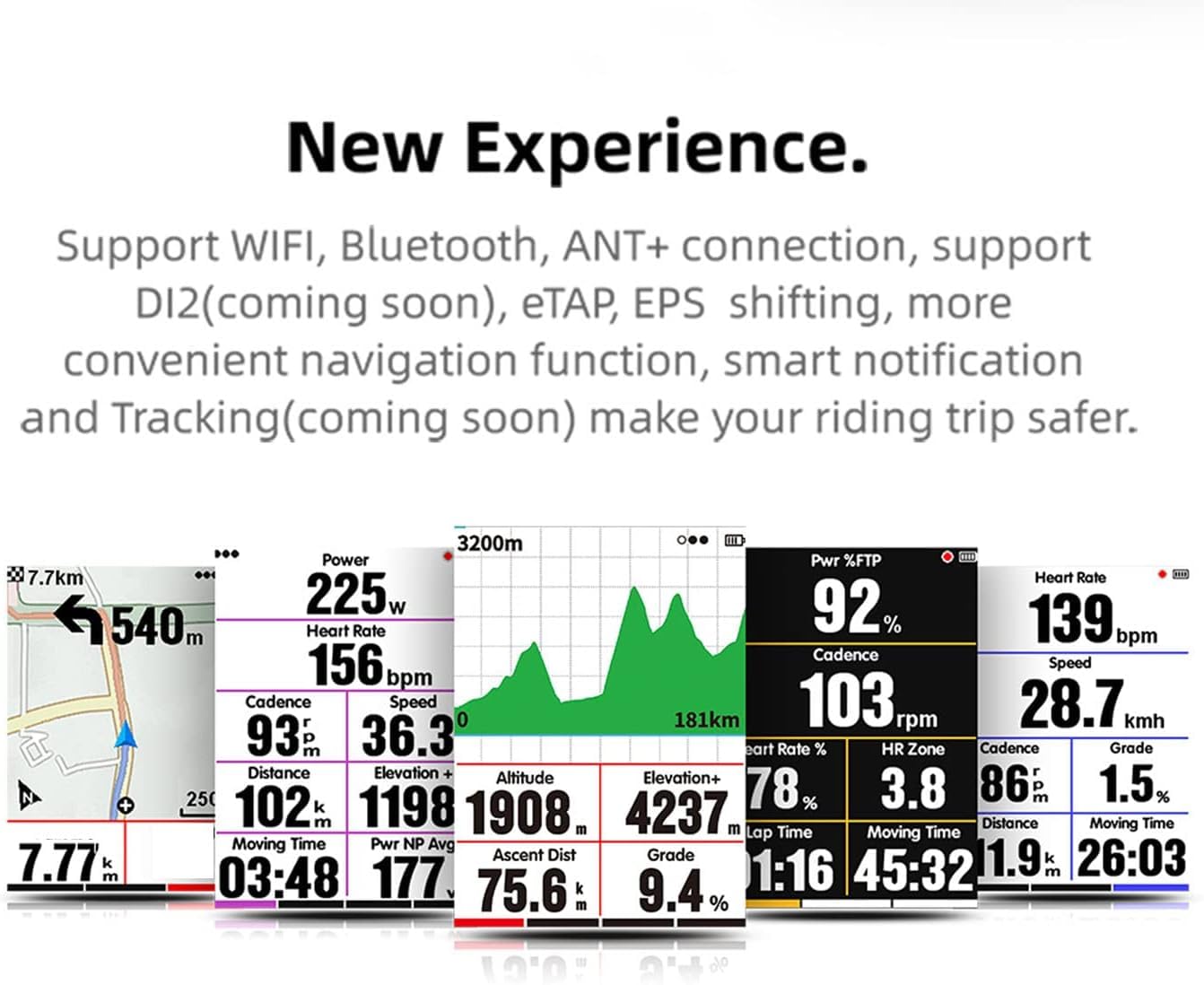 Velocímetro Smart GPS Bike Computer Ciclismo Navegación, Velocímetro de Bicicleta de montaña de Carretera, Odómetro, Pantalla LCD a Color a Prueba de Agua Odómetro