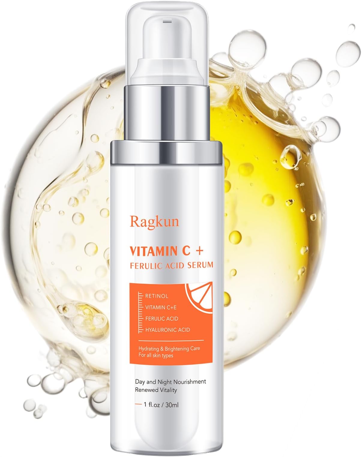 Vitamin C 20% Serum, CE Ferulic Acid, Hyaluronic Acid, Retinol, Dark Spot Remover for Face Hydrate & Plump Skin Care Anti Aging Wrinkle Brightening-0.67 Fl Oz.