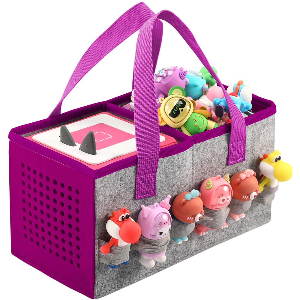 PISOSN Portable Carrying Case Compatible with Toniebox Starter Set and Tonies Figurines,Travel Felt Cloth Musical Toy Folding Bag for Toniebox