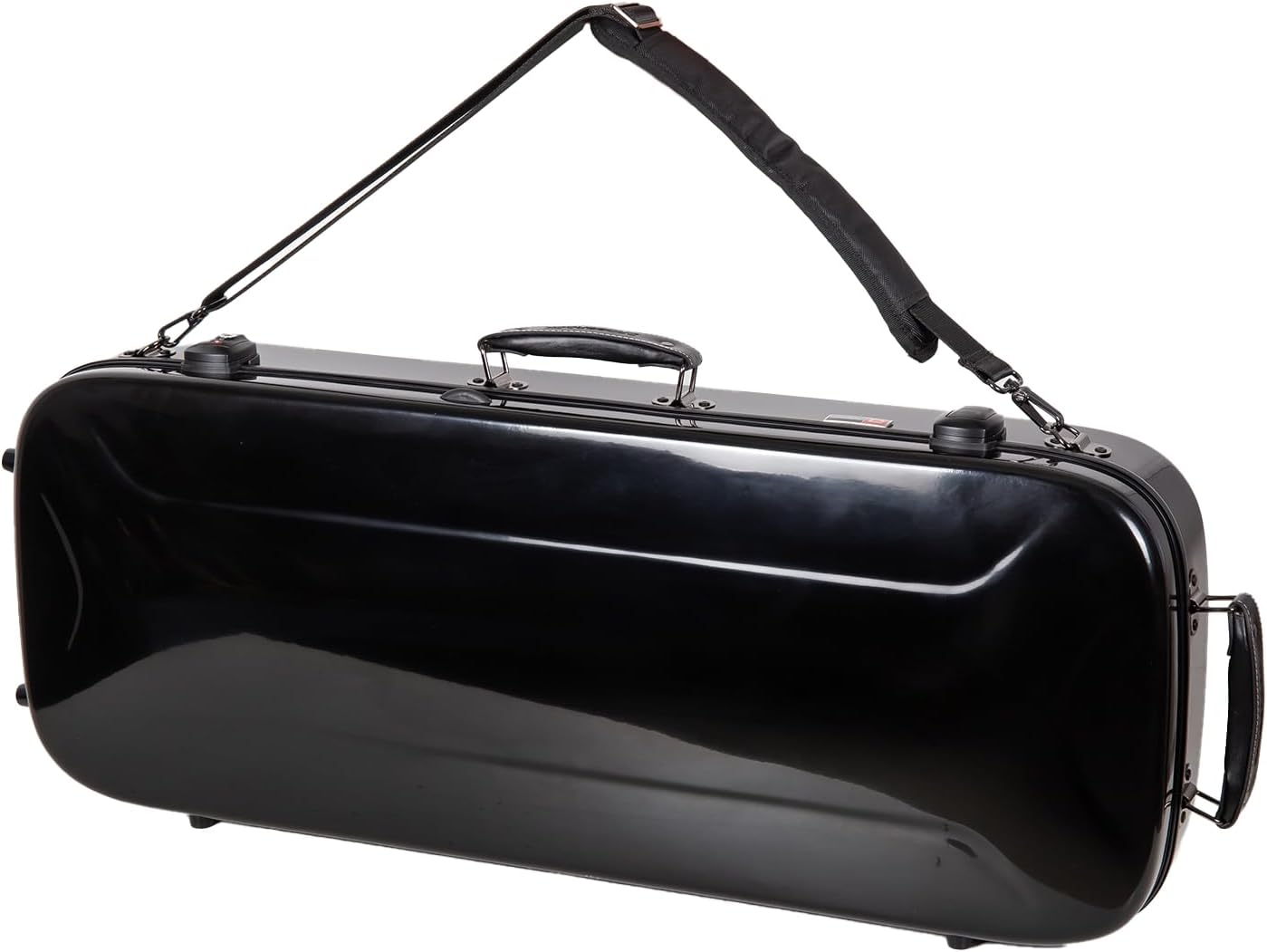 Crossrock Fiberglass Rectangular Mandolin Case for F-Style (Fits Gibson F5, L/R Hand) | Black Gloss, Forest Green Velvet, TSA Lock, Hygrometer, Backpack Straps – Pro Travel Series (CRF2020UMFBK-R)
