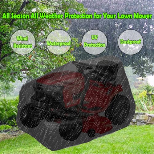 Riding Lawn Mower Cover,Lawn Mower Cover for Rider Garden Tractor. Outdoor 54\" Riding Mower Cover Waterproof for Lawn Tractor. Heavy Duty Lawnmower Covers Resistant Water, UV,Wind. (Black)
