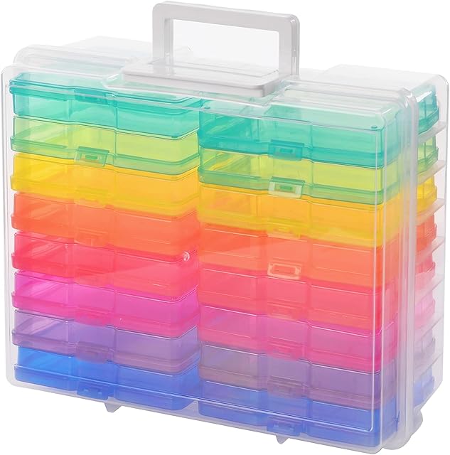 Plastic Photo Box Storage 16 Cases with Removable Dividers for Organizing Photographs, Stamps, Stationery, Jewellery, Seed, Toys, Arts and Craft.