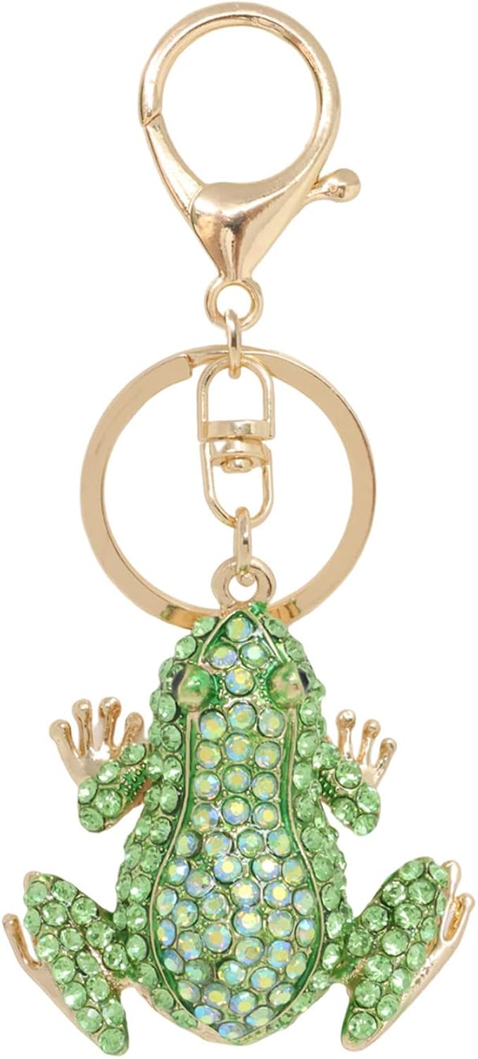 HONBAY 1PCS Rhinestone Frog keychain Sparkling Animal Keyring