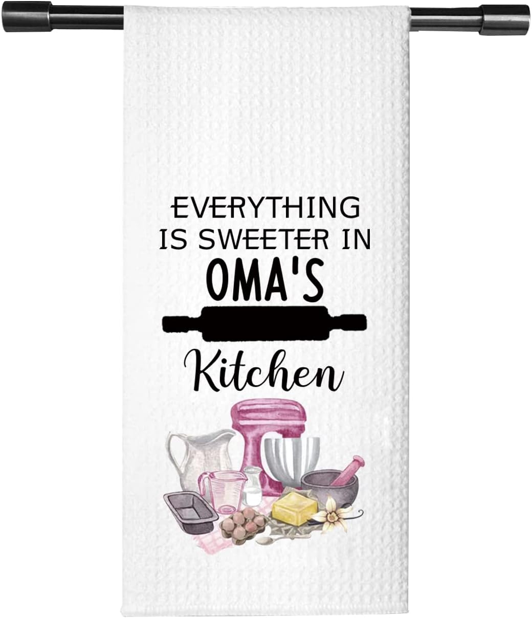 TSOTMO Oma Gift Oma Everything is Sweeter in Oma’s Kitchen Grandma Kitchen Towel Dish Towel (Sweeter OMA)