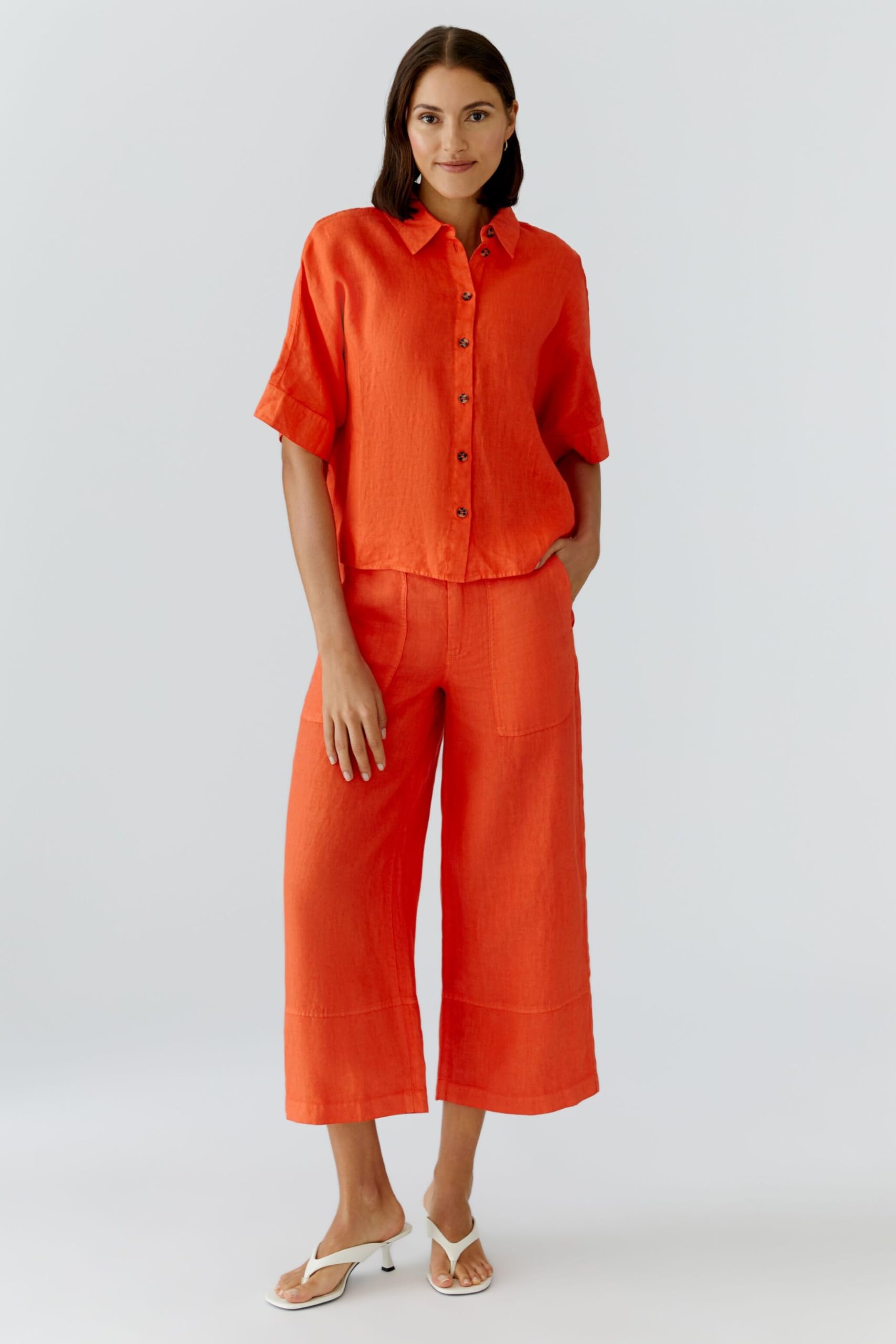 Oui Damen Leinen Hose Straight fit Uni