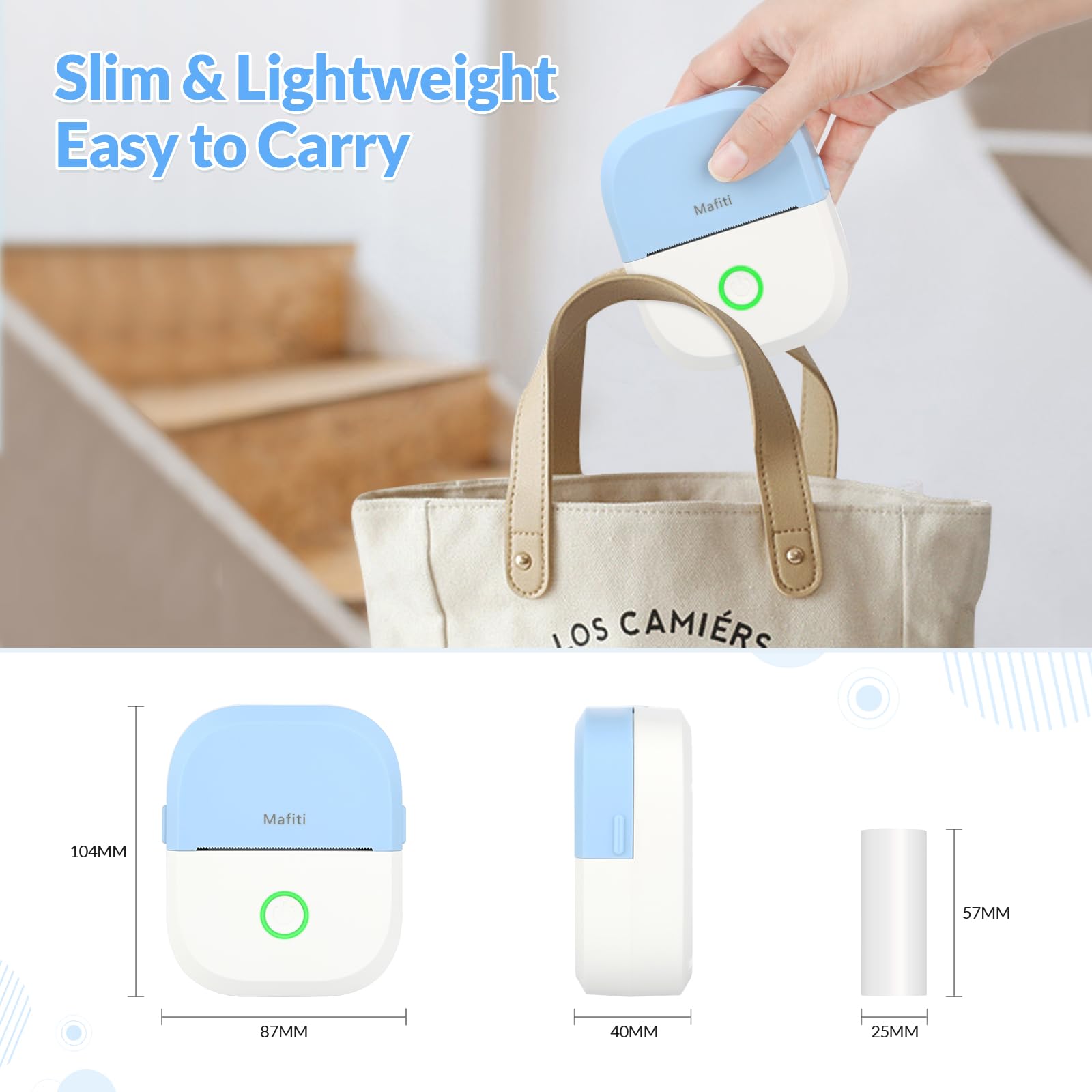mafiti Mini stampante adesiva portatile termica senza inchiostro wireless Bluetooth stampante per telefono con disegno AI, per appunti di studio foto foto album diario etichetta adesiva