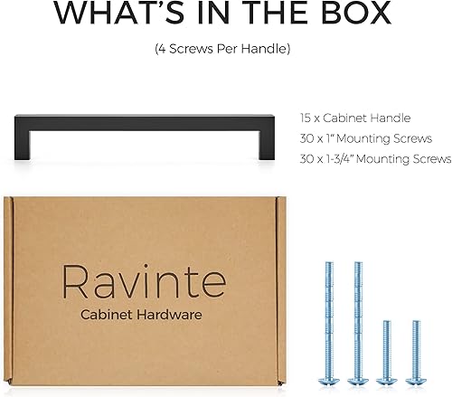 Miniatura 10 de Ravinte - Paquete de 25 tiradores cuadrados para gabinete de cocina de 7.5pulgadas, negro mate, tiradores de cajón, negro herrajes de cocina,