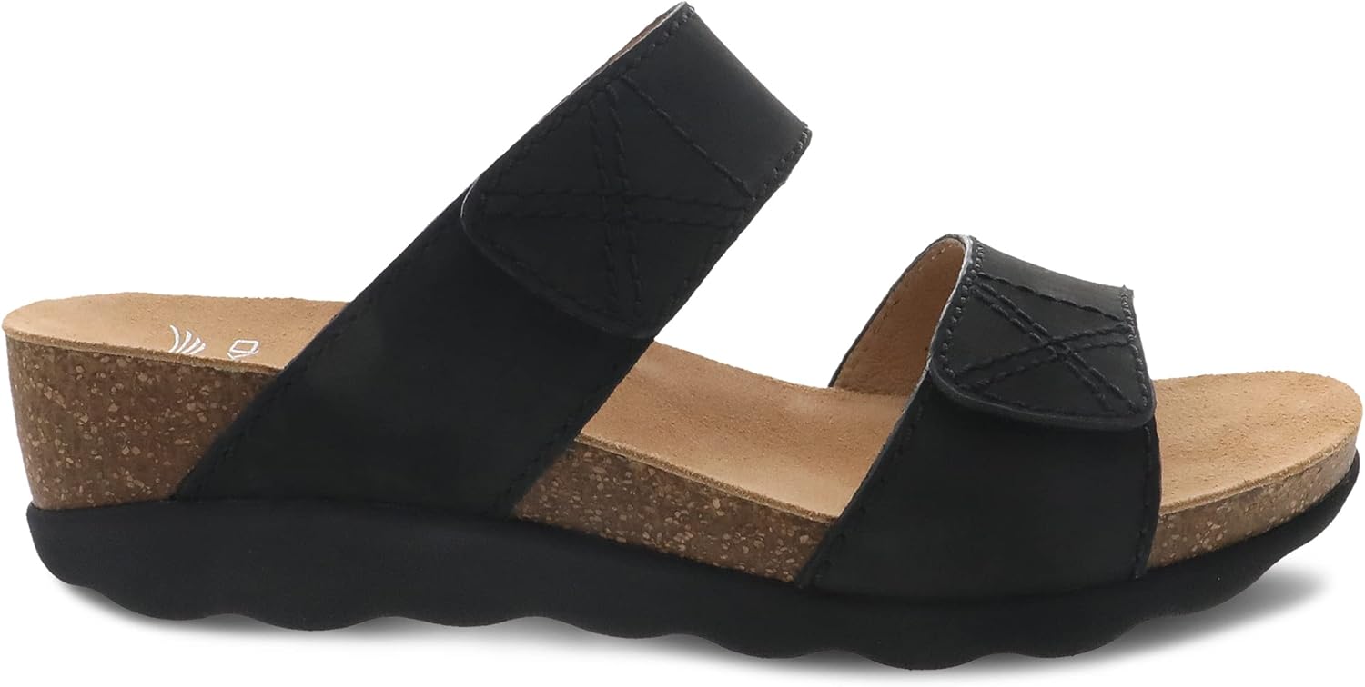 Dansko Maddy Slip-On Wedge Sandal for Women –Comfortable Wedge Shoes with Arch Support –Fully Adjustable Straps with Hook & Loop Closure–Versatile Casual to Dressy Footwear –Lightweight Rubber Outsole