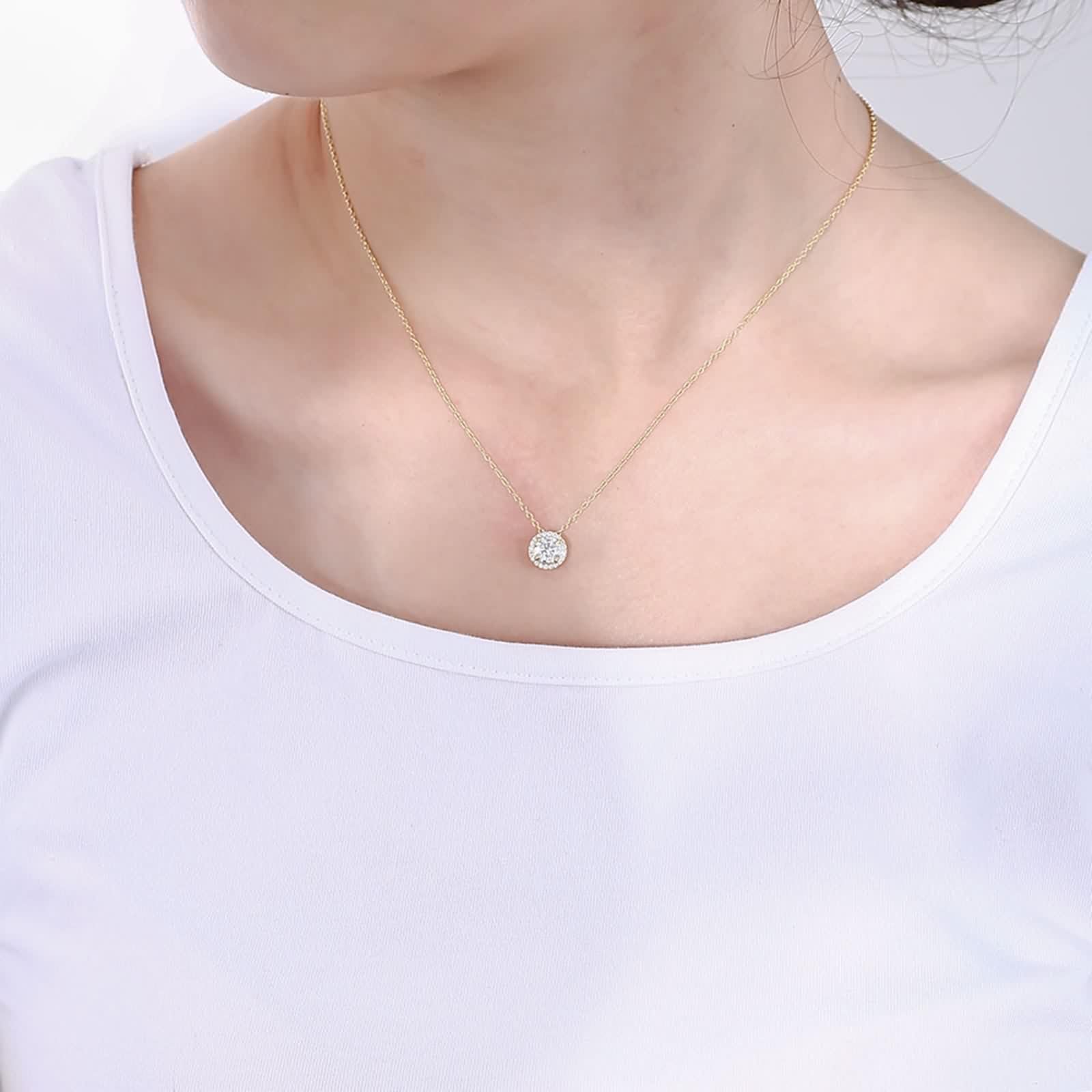 Damski naszyjnik z moissanitem, naszyjnik z wisiorkiem z łańcuszkiem 9K/14K żółte złoto / 18K Halo 40+5 cm długi