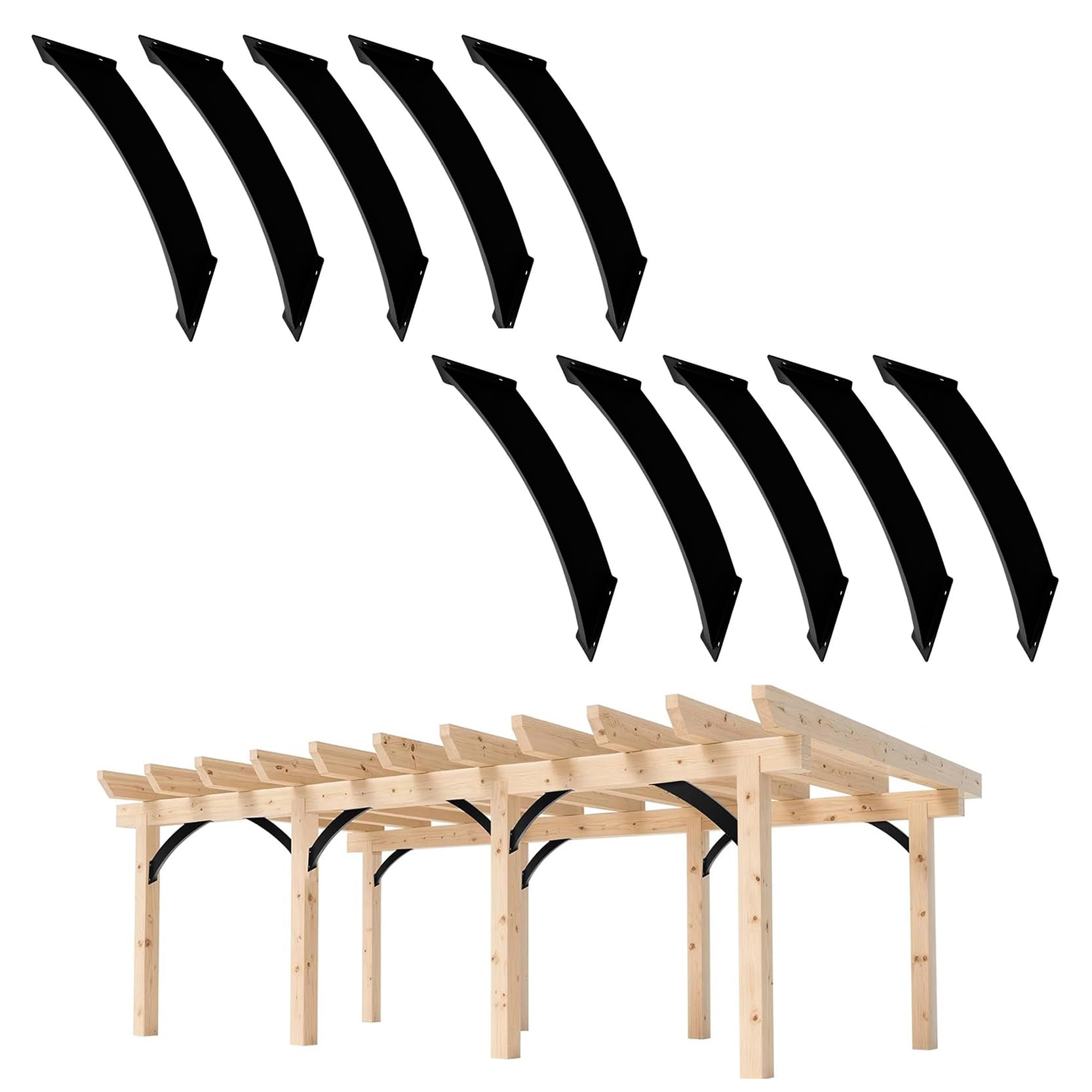 LQSYBHD Black 45 Degree Angle Support Bracket Inside Mount Corner Connector Corner Bracket for Pergolas Gazebo Deck Porch Cabin Elevated Wood Support Bracket Support kit (Size:10pcs)