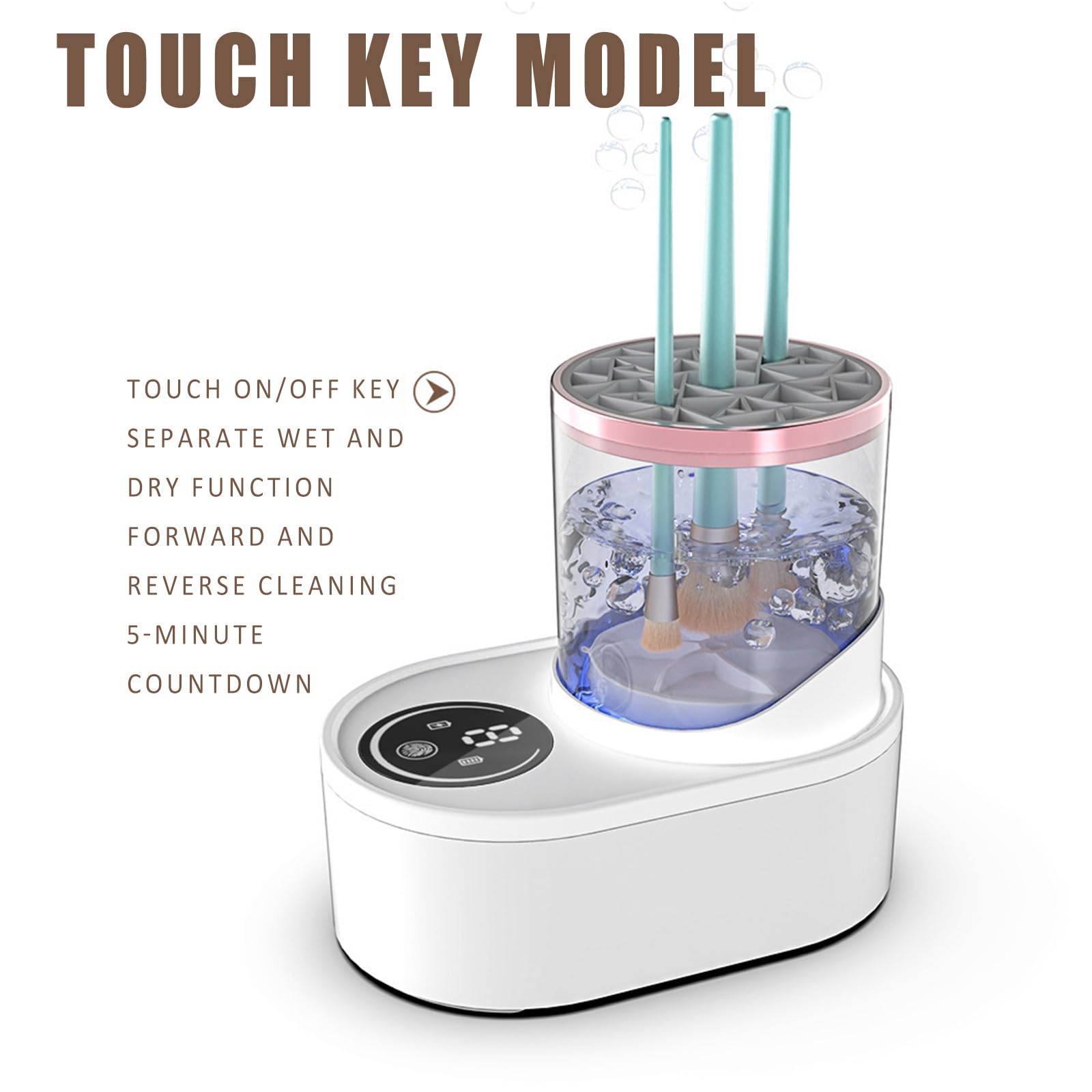 Pulitore elettrico per pennelli da trucco, pulitore elettrico per chi non ha tempo, strumento automatico di pulizia per pennelli da trucco - senza funzione di asciugatura (BIANCO-2)