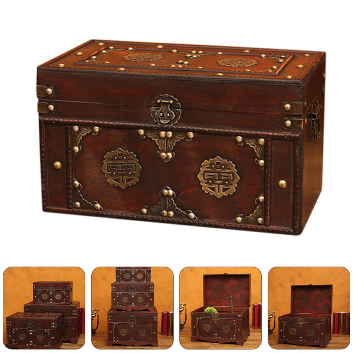 Retro Aufbewahrungsbox Braun mit Legierung Vintage Aufbewahrungslösung für Zuhause und Bastelbedarf Dekorative Holzbox für Ordnung und Stil