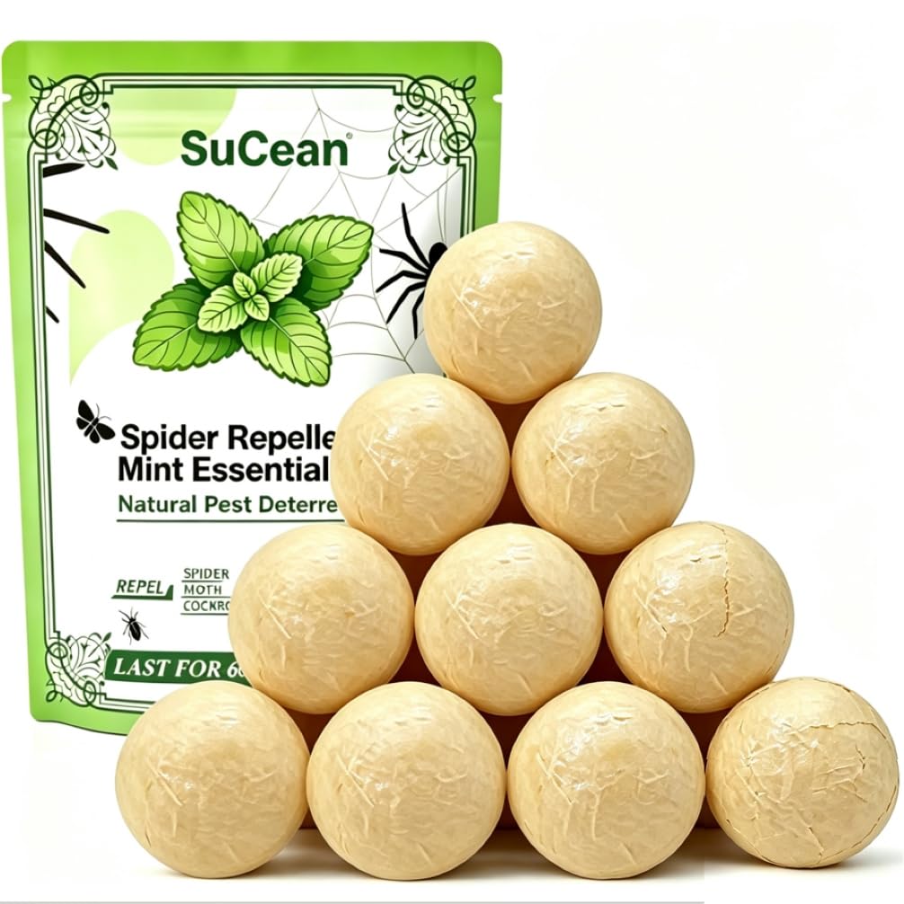 SuCean Spider Repellent, Peppermint Oil Spider Repellent Balls, Natural Plant Based Humane Alternative, Better Than Spider Spray, Spider Deterrent, for House Garage Attic Window Shed-Dark brown10P