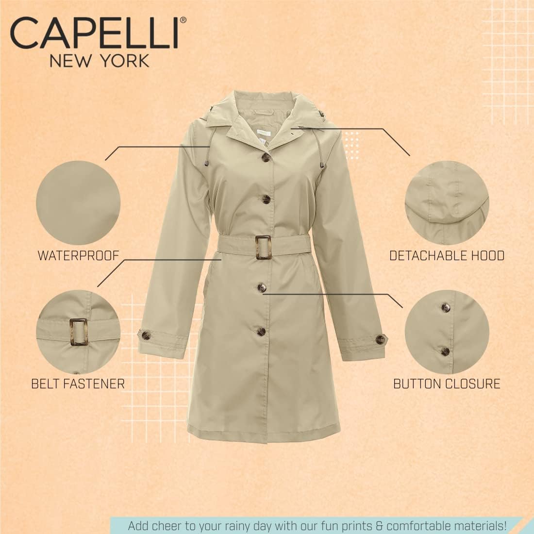 Capelli New York Ladies Rain Slicker with Removable Hood