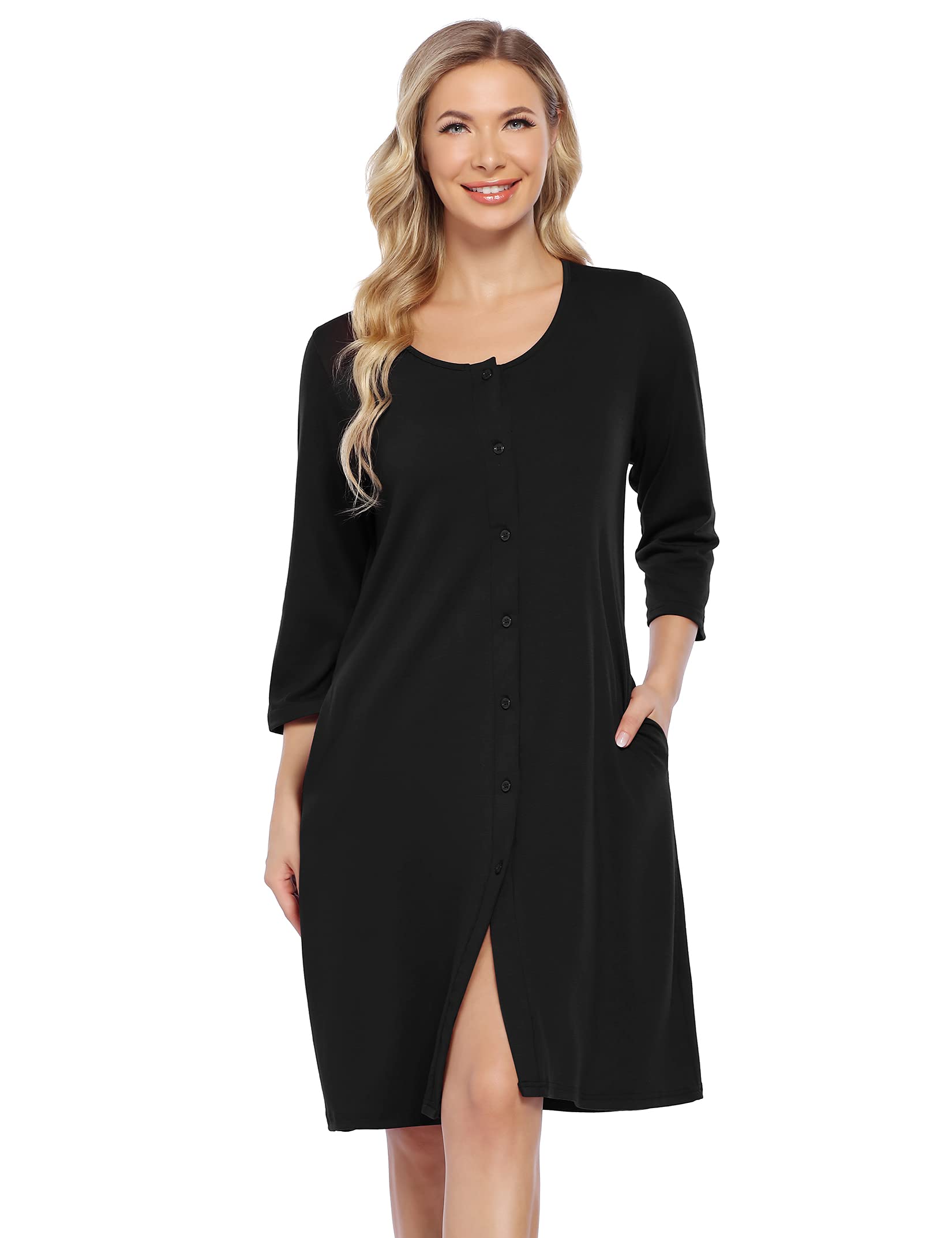 KOJOOIN Naissance Femme Chemise de Nuit d'allaitement Pyjama de Grossesse Vêtements de Nuit avec Patte de Boutonnage sur Toute la Longueur