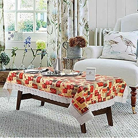 CASA-NEST Printed Vinyl 8-10 Seater Tablecloth Protector Waterproof/Oil-Proof Plastic Rectangle Sheet Table Cover 60(inches) Width x 108(inches) Length with lace Edges for 8-10 Seater Table cover019 Cover
