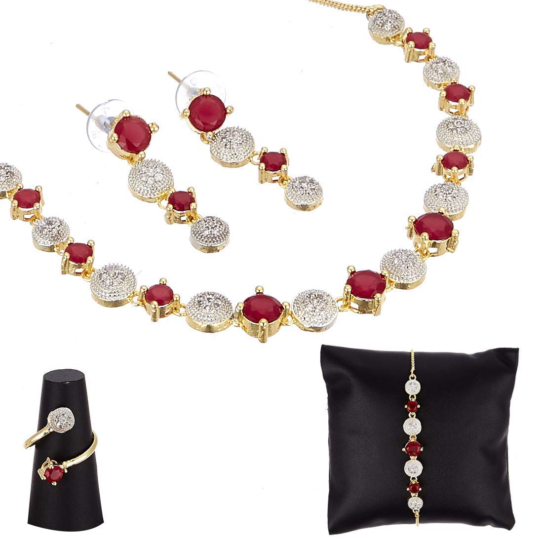 VR Fashion HUBAmerican Diamond Traditional Fashion Jewellerry Combo of Necklace Pendant Set/Ring/Bracelet with Earring for Women/Girls