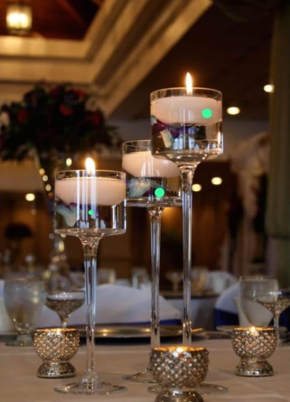 SCENSIA Tall Glass Candle Stand - Set of 3 Clear Tea Lights Candle Holder for Table Centerpiece, Elegant Long Stem Candle Holders for Pillar Candles, Floating Candle Stand for Wedding, Event, Home-image-46