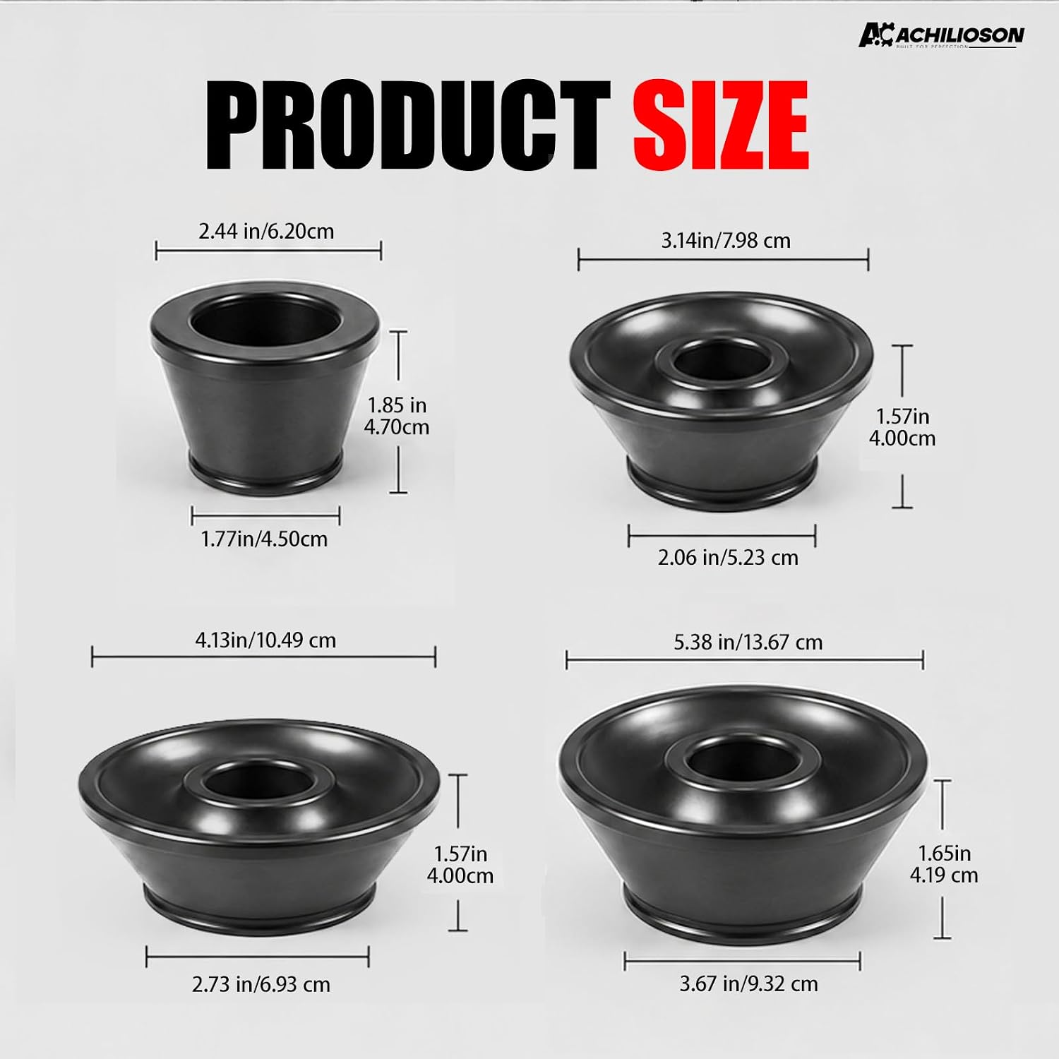 Wheel Balancer Cone Set, 4PCS Tire Balancing Machine Standard Taper Cones for 40mm Shaft, #45 Carbon Steel Hub Centric Adapter Kit, 1.77-5.39 Inch Hub Bore