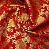 Breite: 112 cm. Textile Station AM-01 Dekorativer Weihnachtsstoff, rot, florales Gold-Metallic-Druck, indischer Banarsi-Brokatstoff, Premium-Qualität, Mehrzweck-Stoff, AM-01