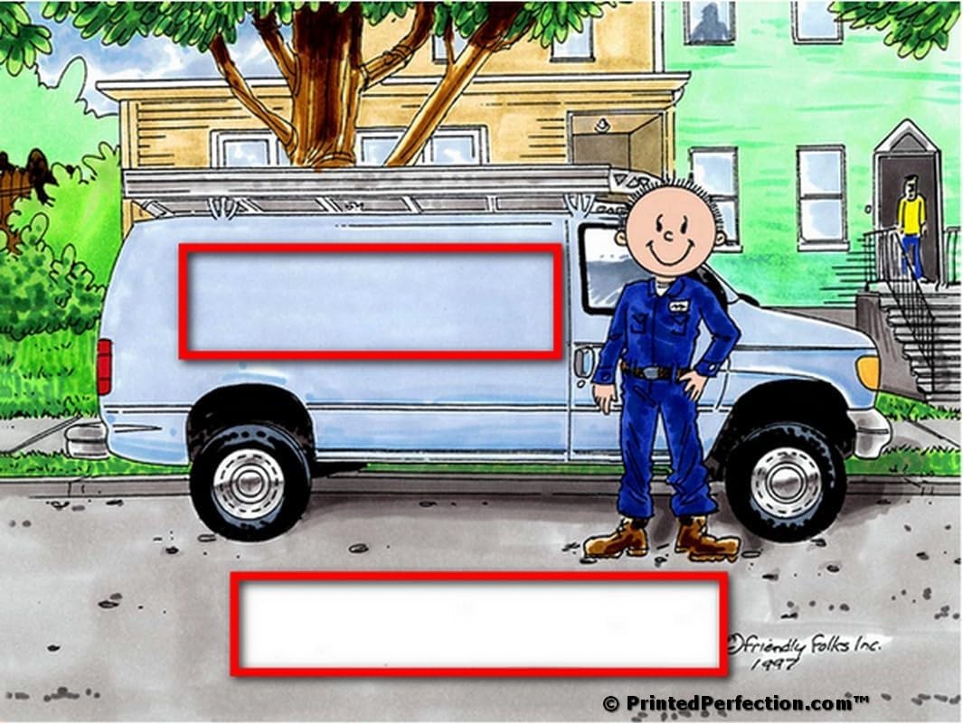PrintedPerfection.com Personalized Friendly Folks Service Van, Blue - Male Christmas Snow Globe Ornament
