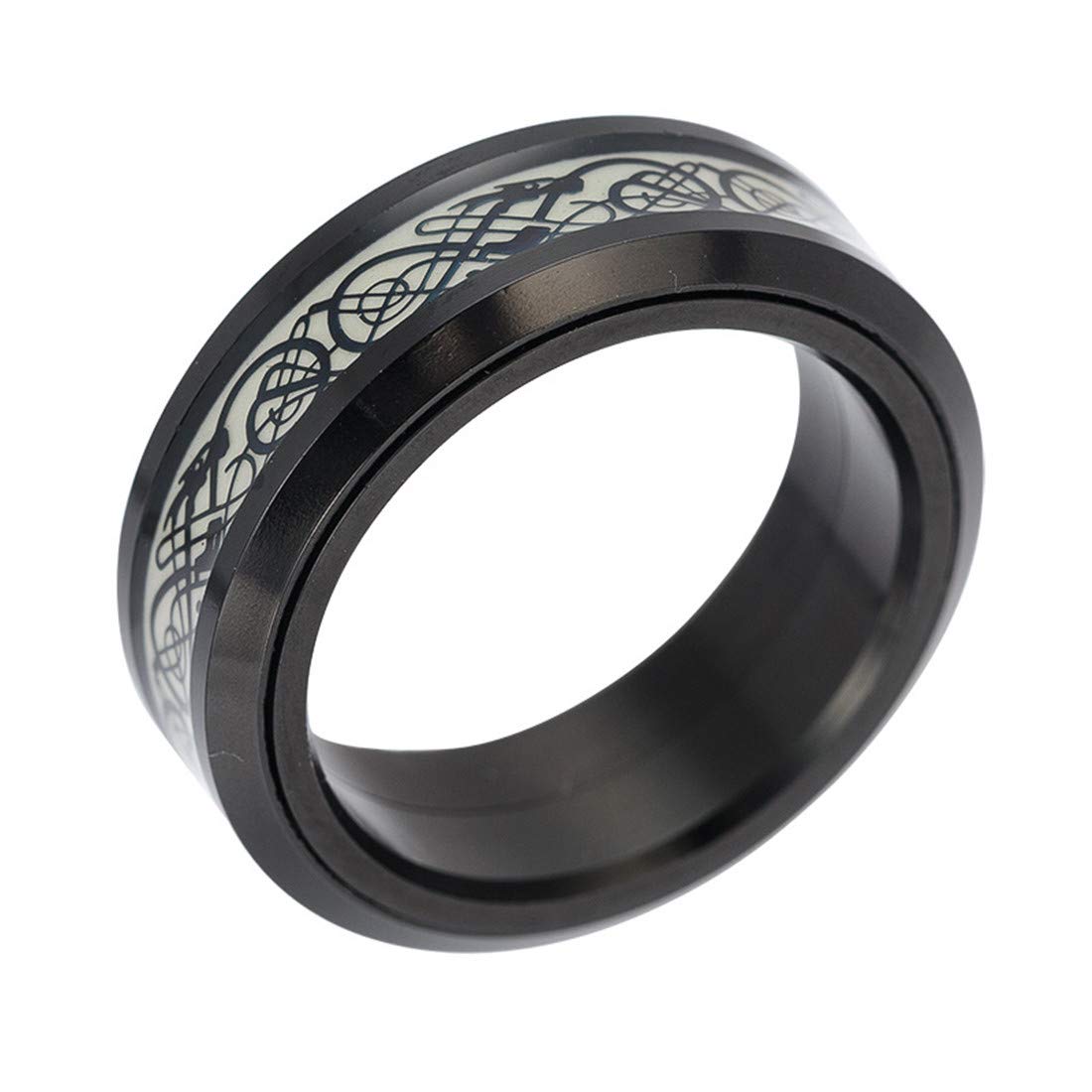 HIJONES Unisex Carbide Fiber Celtic Dragon Spinner Ring Wedding Spins Band