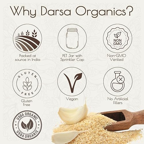 Miniatura 5 de Darsa Organics Ajo en polvo de 7 onzas  Ajo molido  Polvo aromático de Lehsun de la India  USDA Orgánico  Kosher  Sin OMG  Especias y condimentos