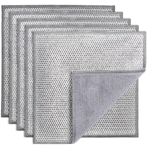 PIPUHA 5 Pack Dual-Sided Metal Wire Dishcloth, Reusable Non-Scratch Cleaning Pads with Fabric Side for Nonstick Cookware, Pots, Pans & Kitchen Cleaning